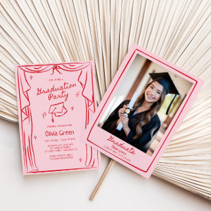 Hand Drawn Whimsical Red Blush Graduation  Invitation