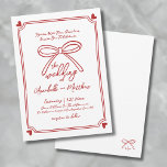 Hand Drawn Whimsical Red Bow Wedding Invitation<br><div class="desc">Quirky Hand Drawn Whimsical Bow Wedding Invitation. This simple and elegant design is perfect for couples seeking a modern, understated approach with a touch of charm. Featuring a bold red colour palette for the fonts and artwork, it adds warmth and vibrancy to the sophisticated layout, perfect for an Italian inspired...</div>