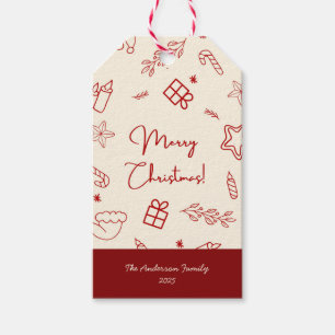 Hand Drawn Whimsical Red Doodle Christmas Gift Tags