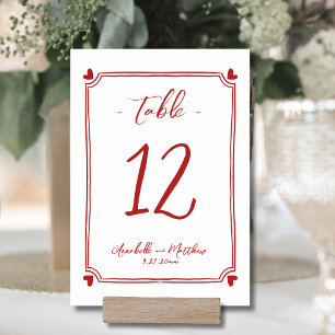 Hand Drawn Whimsical Red Wedding Table Number