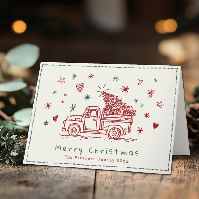 Hand Drawn Whimsical Retro Christmas Truck Holiday Card (Creator Uploaded)