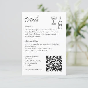 Hand drawn whimsical retro QR code wedding info Enclosure Card