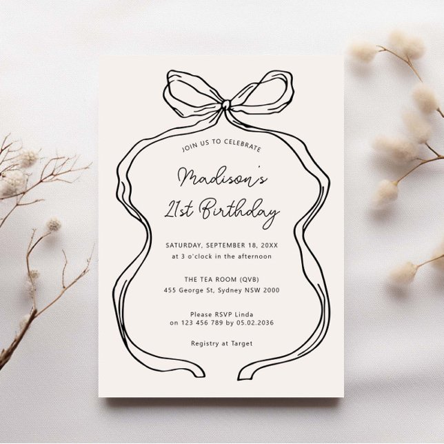 Hand Drawn Whimsical Ribbon 21st birthday party Invitation (Creator Uploaded)