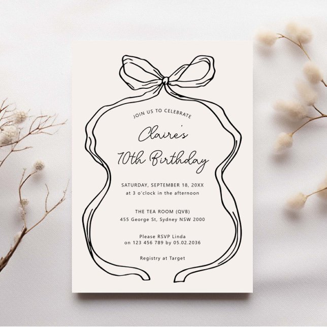 Hand Drawn Whimsical Ribbon 70th birthday party Invitation (Creator Uploaded)