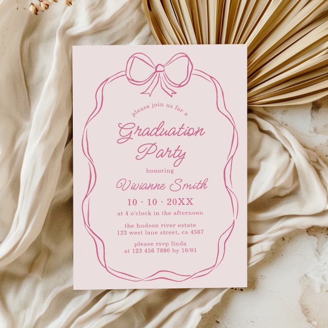 Hand Drawn Whimsical Ribbon Graduation Party Invitation (Creator Uploaded)