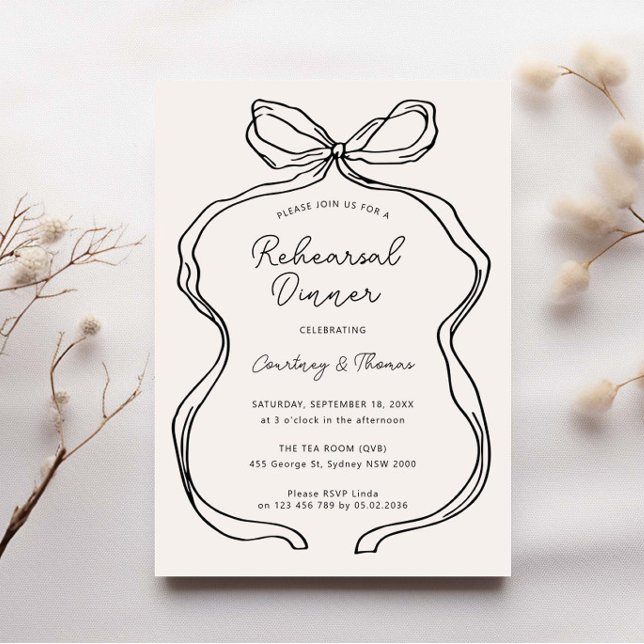 Hand Drawn Whimsical Ribbon rehearsal dinner Invitation (Creator Uploaded)