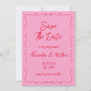 Hand Drawn Whimsical Scribble Pink And Red Wedding Save The Date