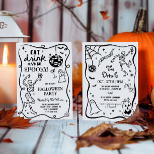Hand Drawn Whimsical Skeleton Spooky Halloween Invitation