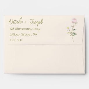 Hand Drawn Whimsical Summer Peony Wedding Envelope