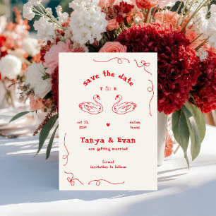 Hand Drawn Whimsical Swan Monogram Doodle Wedding  Save The Date