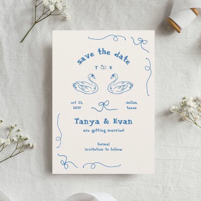 Hand Drawn Whimsical Swan Monogram Doodle Wedding  Save The Date (Creator Uploaded)
