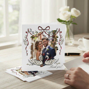 Hand Drawn  Whimsical Swans Photo Card Thank You