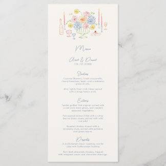 Hand Drawn Whimsical Tabletop Pastel Wedding Menu