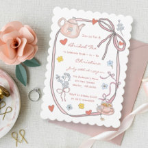 Hand Drawn Whimsical Tea Bridal Shower Invitation