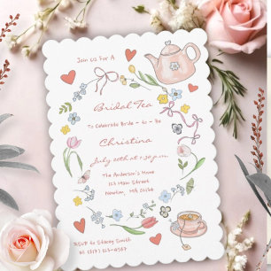 Hand Drawn Whimsical Tea Bridal Shower Invitation