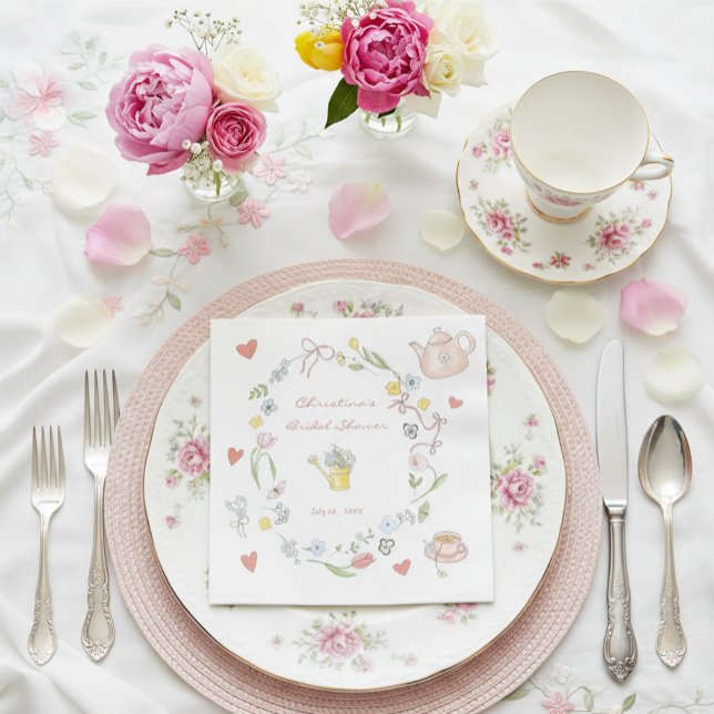 Hand Drawn Whimsical Tea Bridal Shower  Napkin (Creator Uploaded)