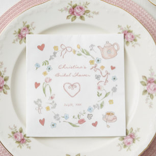 Hand Drawn Whimsical Tea Bridal Shower  Napkin