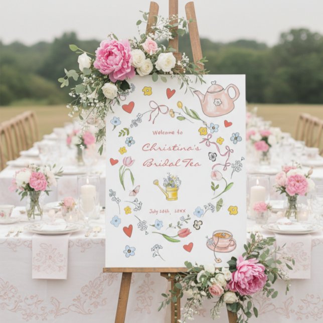 Hand Drawn Whimsical Tea Bridal Shower Welcome Poster (Creator Uploaded)