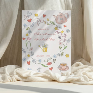 Hand Drawn Whimsical Tea Bridal Shower Welcome Poster