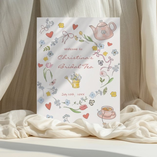 Hand Drawn Whimsical Tea Bridal Shower Welcome Poster (Creator Uploaded)