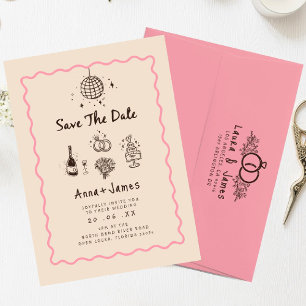 hand drawn whimsical trendy funky wedding invitation