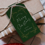 Hand Drawn Whimsical Unique Modern Green Christmas Gift Tags<br><div class="desc">Create unique holiday gift tags with this Whimsical Christmas Gift Tag Design. Featuring hand drawn bow and ribbon illustrations,  modern layout,  handwritten fonts in a seasonal dark green aesthetic. Add your custom name and make holiday gift tags with your name.</div>