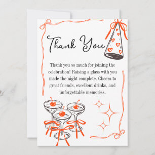 Hand Drawn Whimsical Vintage 30th birthday Martini Thank You Card