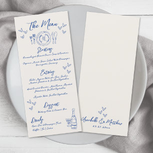 Hand Drawn Whimsical Vintage Blue Wedding Menu