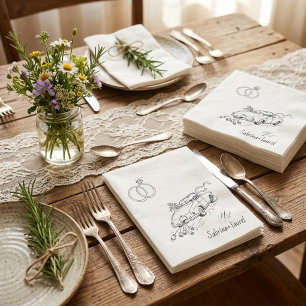 Hand drawn whimsical vintage car wedding napkins