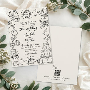 Hand Drawn Whimsical Vintage Wedding Invitation