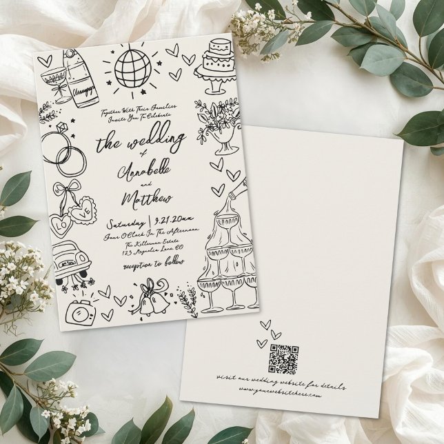 Hand Drawn Whimsical Vintage Wedding Invitation (Hand Drawn Whimsical Vintage Wedding Invitation)