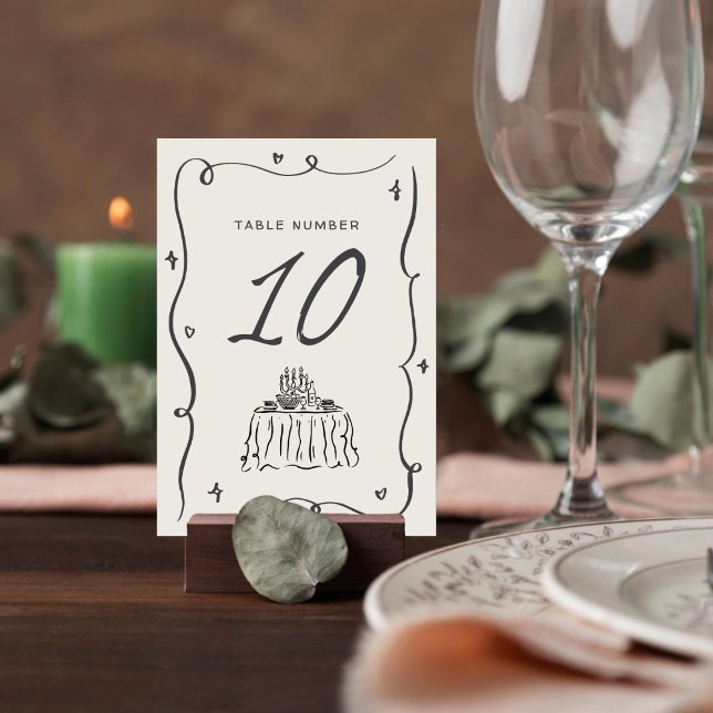 Hand Drawn Whimsical Wavy Frame Wedding Table Number (Creator Uploaded)