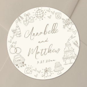 Hand Drawn Whimsical Wedding Classic Round Sticker