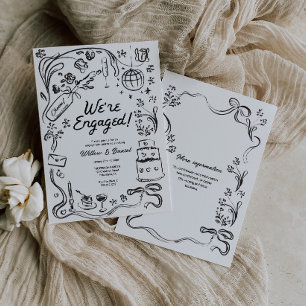 Hand Drawn Whimsical Wedding Engagement Party Invitation