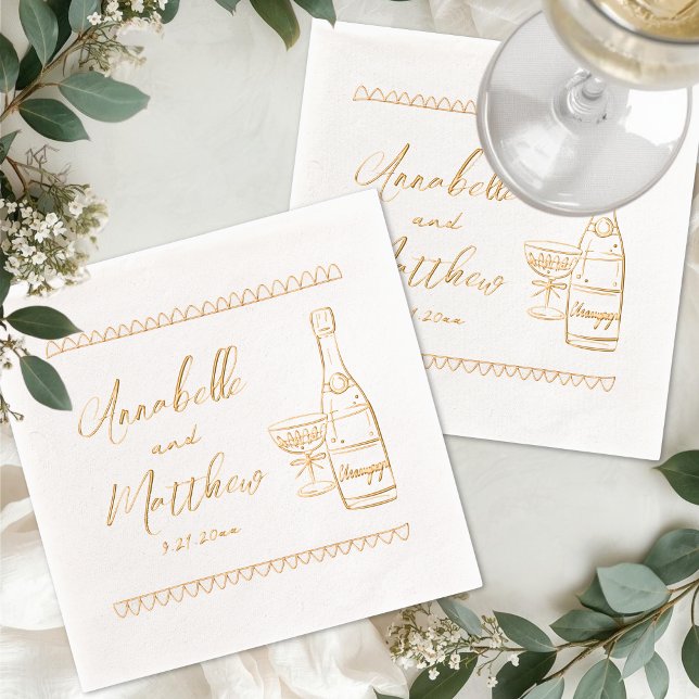 Hand Drawn Whimsical Wedding Foil Napkins (Hand Drawn Whimsical Wedding Foil Napkins)