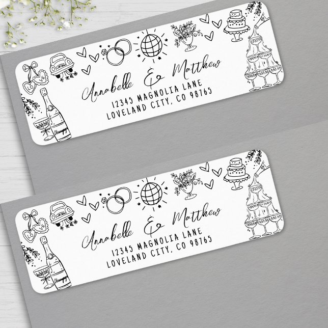 Hand Drawn Whimsical Wedding Return Address (Hand Drawn Whimsical Wedding Return Address label)