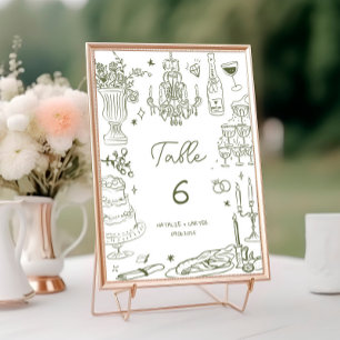 Hand Drawn Whimsical Wedding Seating Chart Table Number