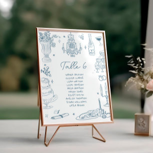 Hand Drawn Whimsical Wedding Seating Chart Table Number