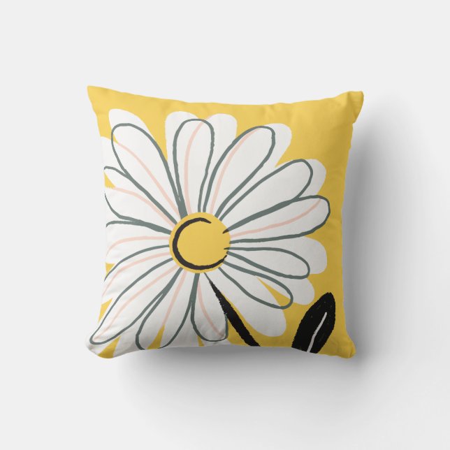 Hand-drawn Whimsical Yellow Daisy Cushion (Front)