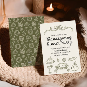 Hand Drawn Whimsy Bow Thanksgiving Dinner Invite