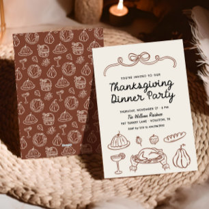 Hand Drawn Whimsy Bow Thanksgiving Dinner Invite