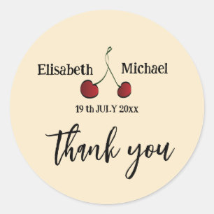 Hand drawn whimsy red cherry thank you classic round sticker