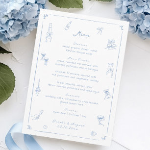 Hand Drawn White and Blue Wedding Menu