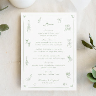 Hand Drawn White and Green Wedding Menu