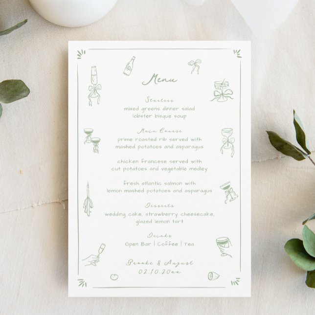 Hand Drawn White and Green Wedding Menu (Creator Uploaded)