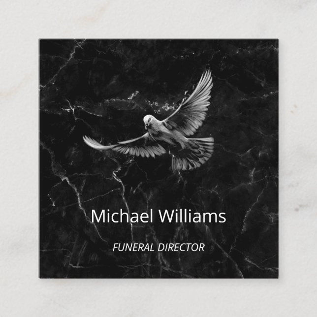 Hand Drawn White Dove Black Marble Business Card (Front)