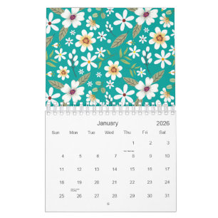 Hand Drawn White Floral Pattern 2026 Calendar