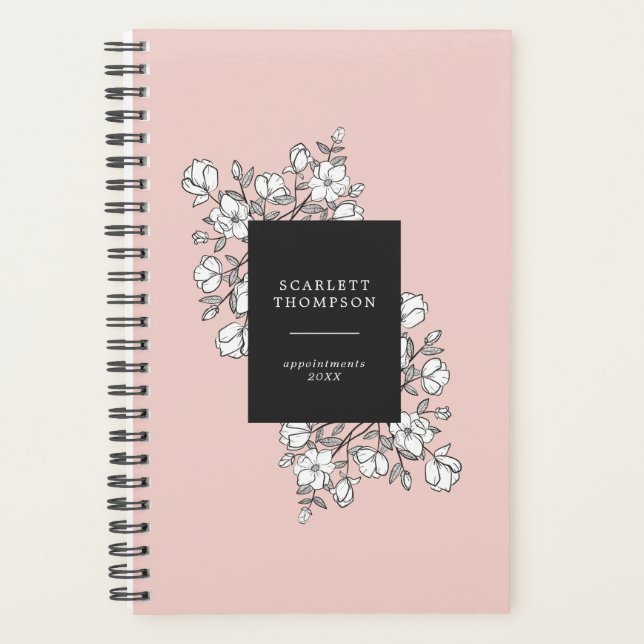Hand Drawn White Flowers Pastel Pink Appointment Planner (Front)