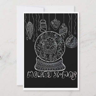 Hand-Drawn White Ink Snow Globe Christmas Holiday  Card