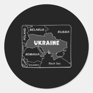 Hand-drawn White Line Map Of Ukraine And Neighbori Classic Round Sticker